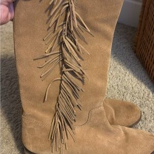 Lucky Brand Tan Heeled Boots with Fringe